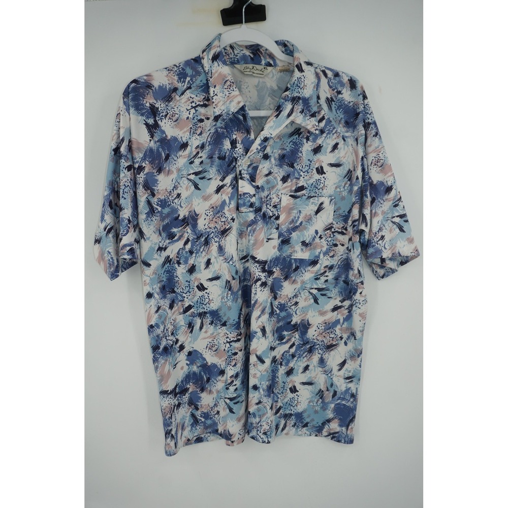 Vintage Lilly Dache Polo‎ Pullover Shirt Blue Abstract Geometric Print Men's XL